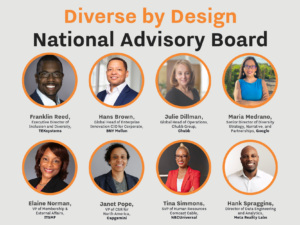 Diverse by Design Advisory Board members' headshots in circle frames