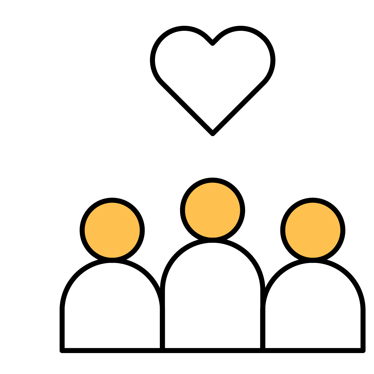 Three people with a heart icon